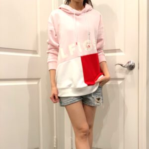 [美國帶回］斷貨款～TOMMY HILFIGER淡粉色X紅拼色帽T