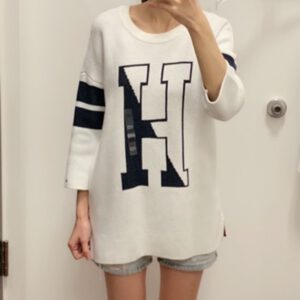【美國帶回】全新TOMMY HILFIGER 白x黑長袖寬版厚毛衣