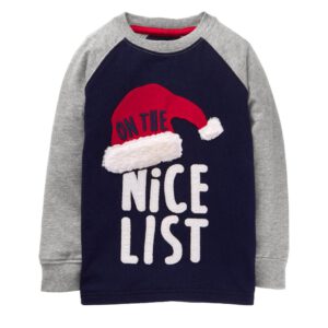 【美國名牌童裝】美國🇺🇸直寄～GYMBOREE 健寶園 聖誕帽藍X灰長T 聖誕節 聖誕老公公 圓領t 薄長t