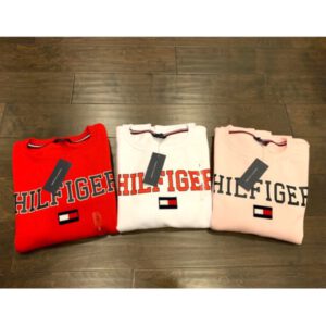 [美國帶回］特價👍全新TOMMY HILFIGER 粉/白/藍大學T  衛衣 鋪棉