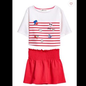 [美國名牌童裝］現貨在台～全新美國帶回H&M兩件式 五分袖 短裙