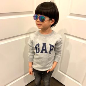 【美國名牌童裝】現貨在台～全新GAP兒童 小朋友 小童 灰x深藍logo刷毛 鋪棉 厚T